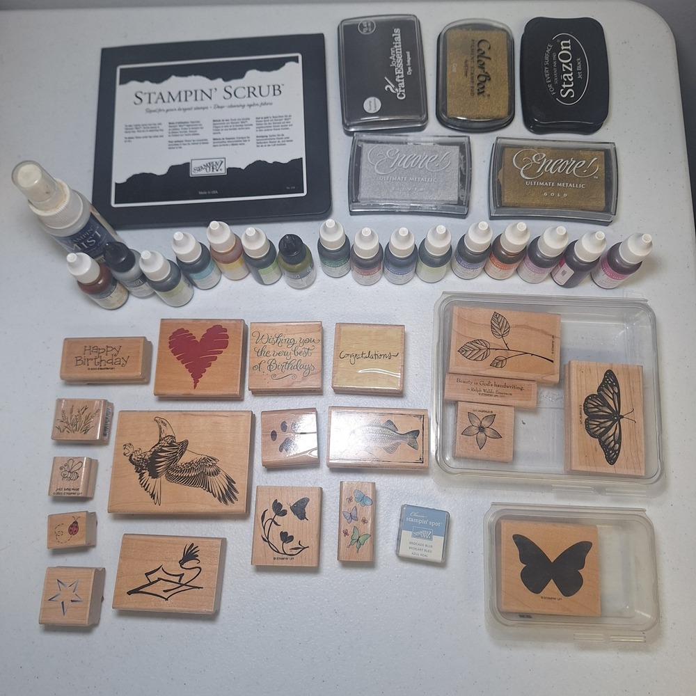 Stampin Up Rubber Stamp Lot Vintage Mixed Refill Ink Pads Scrub Mist